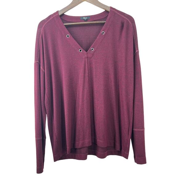 Rails Top Grommet V-Neck Soft Long Sleeve Tunic Top Burgundy Sweater Women's M - Picture 1 of 10